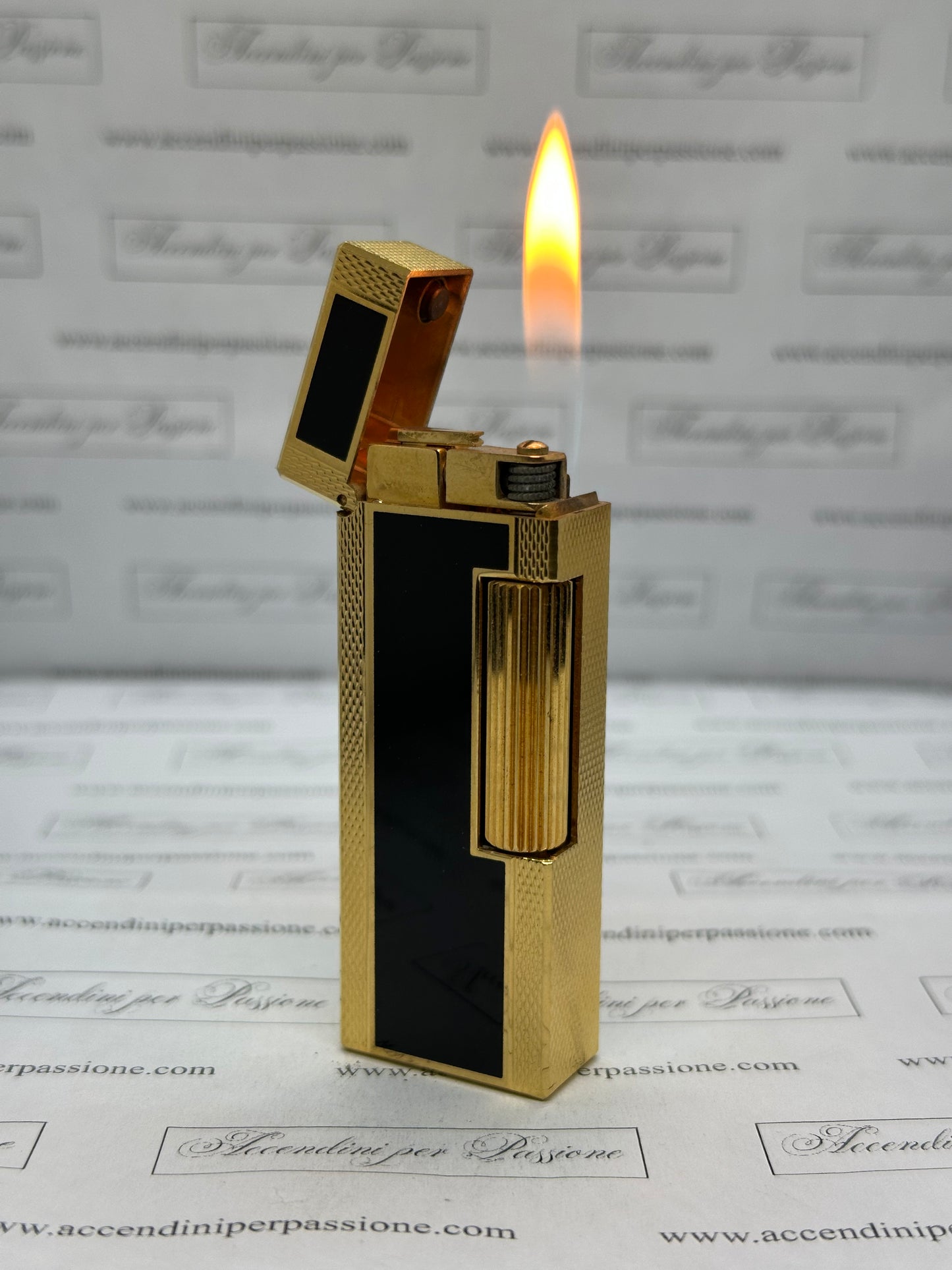 Dunhill Rollagas – Placcato Oro & Lacca di Cina Nera "Guilloché"